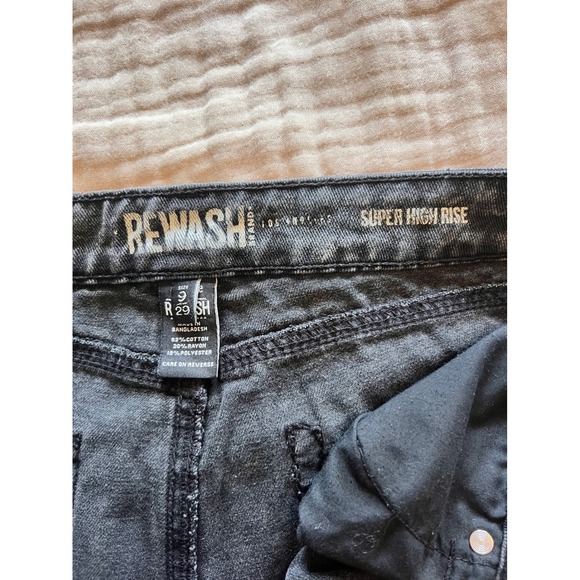 REWASH Wide Leg High Rise Super Baggy Cropped Acid Wash Black Size‎ 9 or 29 - Picture 3 of 6